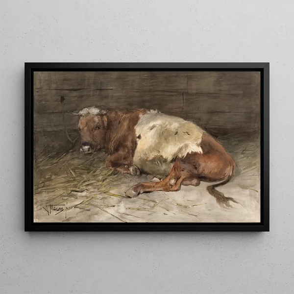 Junges liegendes Stier - Anton Mauve — gerahmtes Bild an der Wand