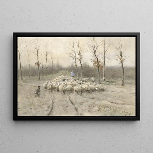 Hirtentruppe von Schafen auf der Heide bei Laren - Anton Mauve — gerahmtes Bild an der Wand