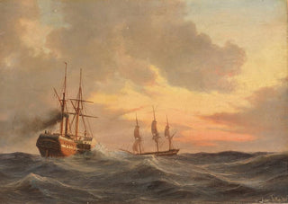 Anton Melbye - Dampfsegler und Dreimaster auf bewegter See.webp