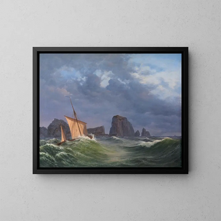 Anton Melbye - En shetlandsk fiskerbd i stormfuldt vejr nord for Orkneyerne.webp