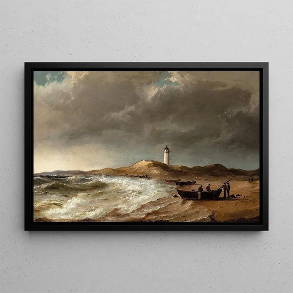 Anton Melbye - Fiskere ved deres bde p stranden nr Skagen fyr.webp