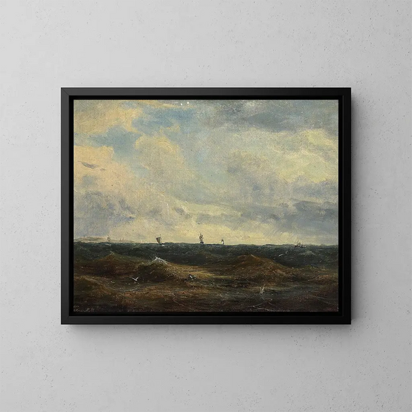 Marine-Gemälde mit Schiffen auf dem Meer - Anton Melbye — gerahmtes Bild an der Wand