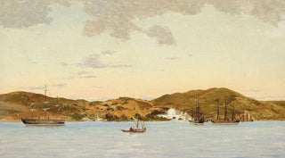 Anton Melbye - Parti fra Middelhavet med hvide bygninger ved kysten.webp