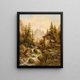 Anton Pickert - A wooded landscape with a waterfall.webp