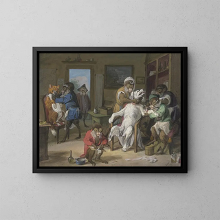 Barbier, Affe rasierte Hunde - Anton Radl — gerahmtes Bild an der Wand
