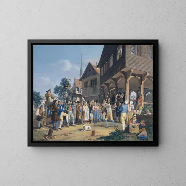 Kampf der Hähne in der Umgebung von Frankfurt am Main - Anton Radl — gerahmtes Bild an der Wand