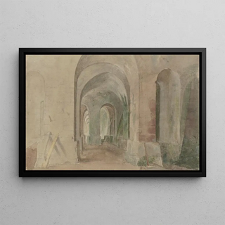Anton Radl - Inneres einer gewlbten Pfeilerhalle.webp