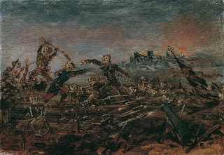 Anton Romako - Totentanz auf dem Schlachtfeld vor brennenden Ruinen.webp