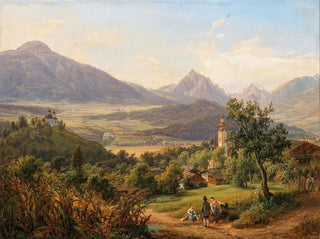 Anton Schiffer - Dorf Arzl und der Kalvarienberg von Innsbruck mit Ansicht Schlo Anna heiligen Wasser der WaldrasterSpitze und kleinen Stubayer Ferner.webp