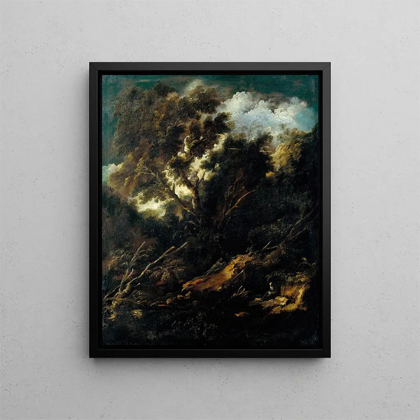 Landschaft mit einem Franziskanermönch, der liest und betet - Antonio Francesco Peruzzini — gerahmtes Bild an der Wand