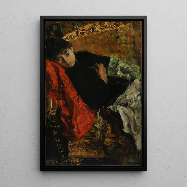 Nachdenklich - Antonio Mancini — gerahmtes Bild an der Wand
