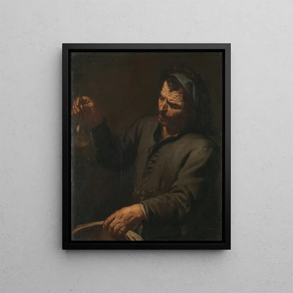 Mann mit einer Urinflasche in der Hand - Antonio Zanchi — gerahmtes Bild an der Wand