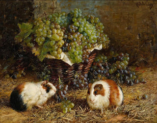 Antonio delle Vedove - Guinea Pigs And A Basket Of Grapes.webp