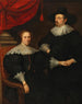 Portrait einer sitzenden Dame mit einem Herrn, der ihr die Hand hält - Schule von Antwerpen — Ansicht des Kunstwerks