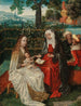 Die Jungfrau und das Kind mit der heiligen Anna in einem ummauerten Garten mit Joachim und Joseph im Hintergrund - Schule von Antwerpen — Ansicht des Kunstwerks