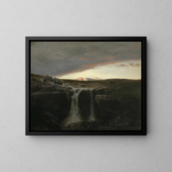Landschaft mit Wasserfall - Arnold Böcklin — gerahmtes Bild an der Wand