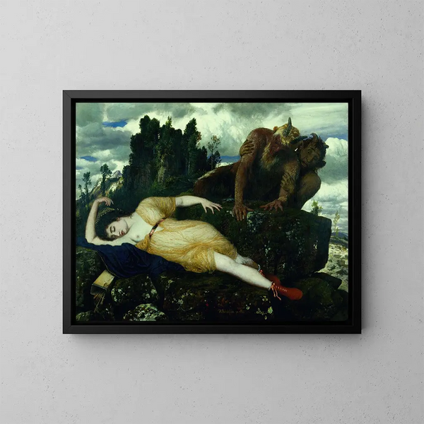 Diane endormie surveillée par deux faunes - Arnold Böcklin — gerahmtes Bild an der Wand