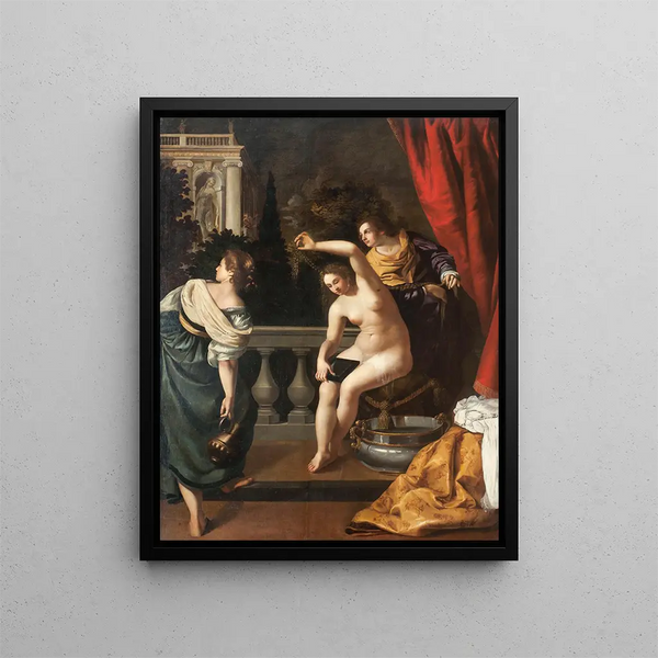 Bethsabée im Bad - Artemisia Gentileschi — gerahmtes Bild an der Wand
