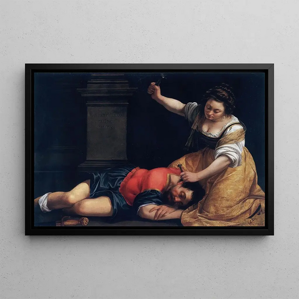 Jaël und Sisera - Artemisia Gentileschi — gerahmtes Bild an der Wand