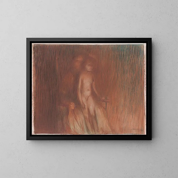 Mutter und Kind vor einem Feuer - Arthur Bowen Davies — gerahmtes Bild an der Wand