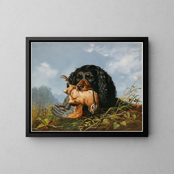 Spaniel und Birkhuhn - Arthur Fitzwilliam Tait — gerahmtes Bild an der Wand