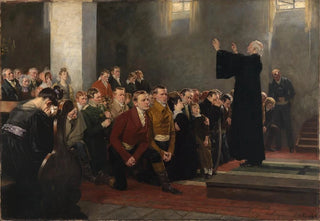 Arthur Kampf - Einsegnung von Ltzows Schwarzen Freiwilligen in der Kirche zu Rogau bei Zobten in Schlesien im Jahre 1813.webp