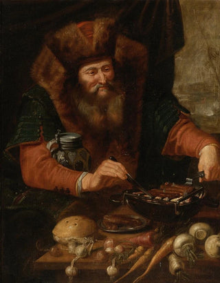 Artus Wolfaerts - Bearded Man Cooking Sausages.webp