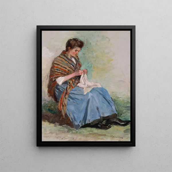 Frau näht - Asai Chū — gerahmtes Bild an der Wand