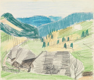 August Babberger - Hll Sommerlandschaft mit zwei Schwarzwaldhusern vorn.webp