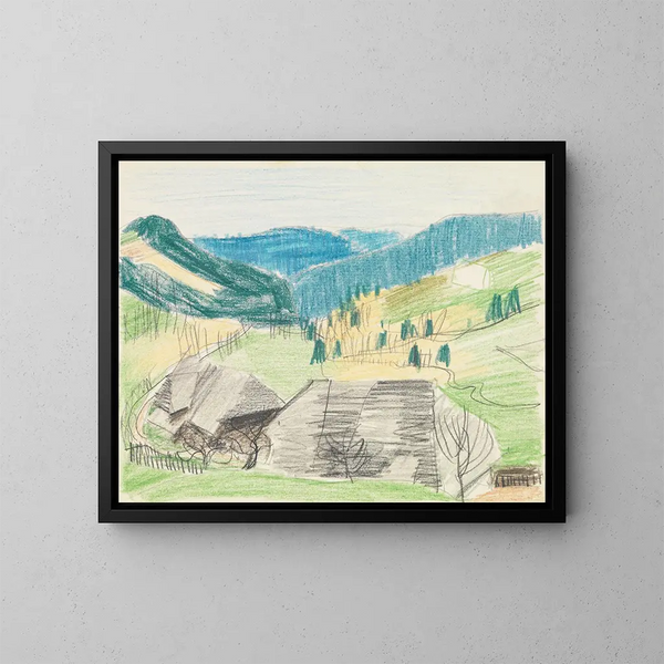 Sommerlandschaft mit zwei Häusern im Schwarzwald im Vordergrund - August Babberger — gerahmtes Bild an der Wand