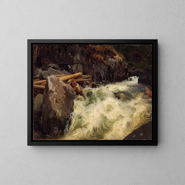 Studie eines Wasserfalls - August Cappelen — gerahmtes Bild an der Wand