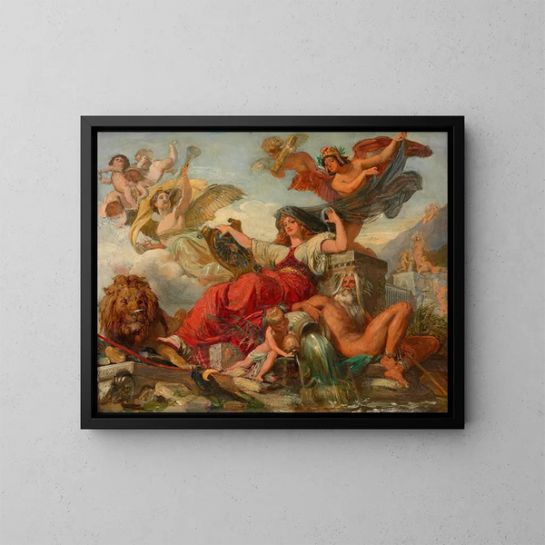 Allegorie zur Erweiterung der Stadt. Skizze für eine Decke im neuen Rathaus. - August Eisenmenger — gerahmtes Bild an der Wand