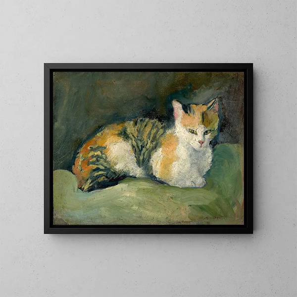 Chat auf grünem Kissen Gemälde I - August Macke — gerahmtes Bild an der Wand