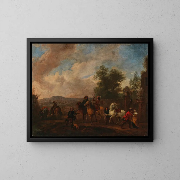 Der Aufbruch zur Jagd - August Querfurt — gerahmtes Bild an der Wand