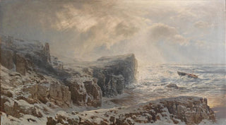August Schaeffer von Wienwald - Schneesturm an einer nordischen Kste.webp