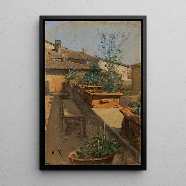 Ein Garten auf dem Dach - August von Pettenkofen — gerahmtes Bild an der Wand