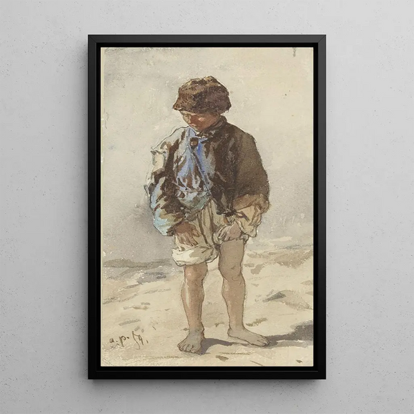 Junges ungarisches Mädchen stehend von vorne, barfuß und mit einem Pelzmütze - August von Pettenkofen — gerahmtes Bild an der Wand