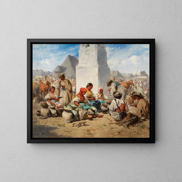 Markt in Szolnok mit der Dreifaltigkeitssäule - August von Pettenkofen — gerahmtes Bild an der Wand