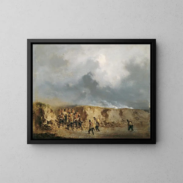 Soldaten österreichischen, die einen Flussübergang überqueren - August von Pettenkofen — gerahmtes Bild an der Wand