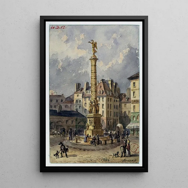 Der Platz am Châtelet und der Palmenbrunnen - Auguste Sébastien Bénard — gerahmtes Bild an der Wand