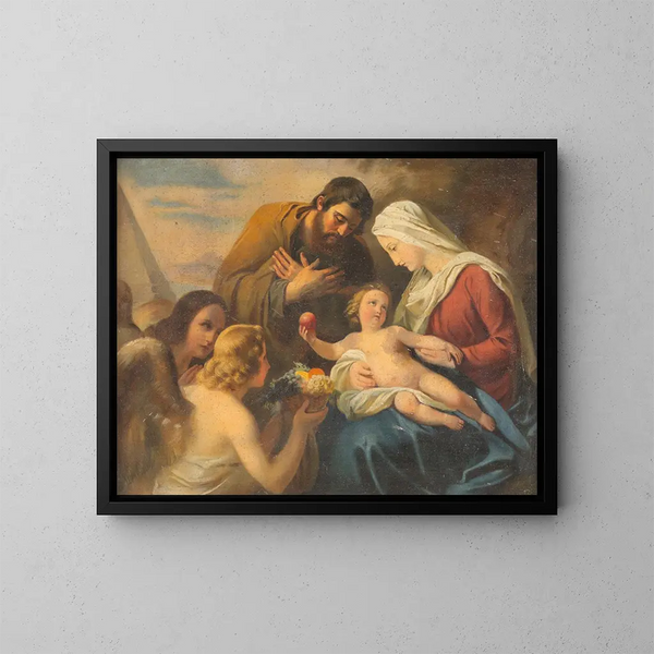 Anbetung der Heiligen Familie - Österreichische Schule — gerahmtes Bild an der Wand