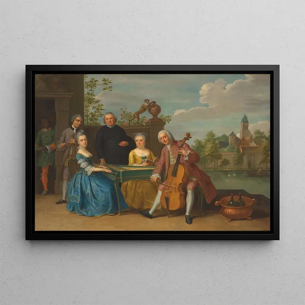 Balthasar Beschey - An elegant company traditionally identified as the wedding of Jacob Johannes Cremers all seated and making music on a terrace.webp