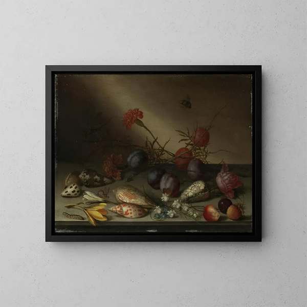 Stillleben mit Muscheln, Früchten und Blumen - Balthasar van der Ast — gerahmtes Bild an der Wand