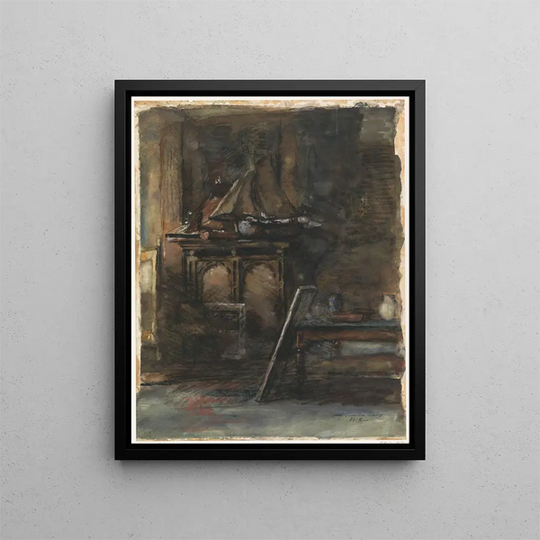des Ateliers von H. W. Mesdag mit zwei Modellschiffen - Barbara Elisabeth van Houten — gerahmtes Bild an der Wand