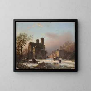 Barend Cornelis Koekkoek - A winter landscape with figures near a village.webp
