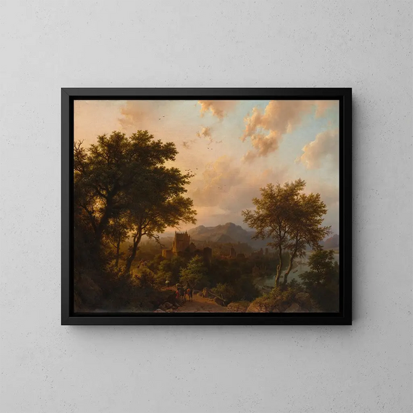 Sonnenuntergang am Rhein - Barend Cornelis Koekkoek — gerahmtes Bild an der Wand