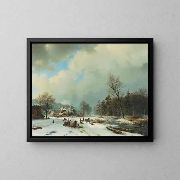 Winterlandschaftsszene - Barend Cornelis Koekkoek — gerahmtes Bild an der Wand