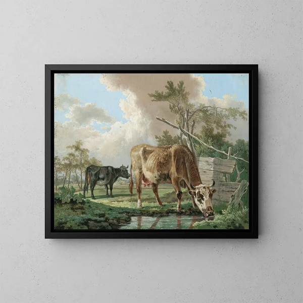 Zwei Kühe in der Nähe eines Teiches - Barend Hendrik Thier — gerahmtes Bild an der Wand