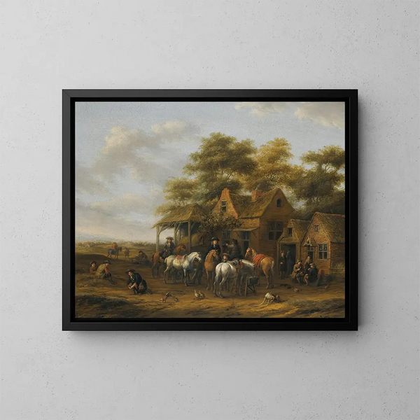 Dorfszene mit zahlreichen Figuren, Pferden und Hühnern - Barent Gael — gerahmtes Bild an der Wand