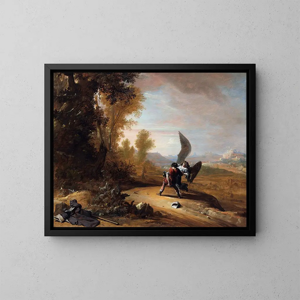 Jacob im Kampf mit dem Engel - Bartholomeus Breenbergh — gerahmtes Bild an der Wand
